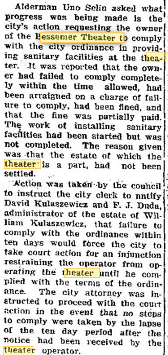 Bessemer Theater - Aug 7 1952 Article
